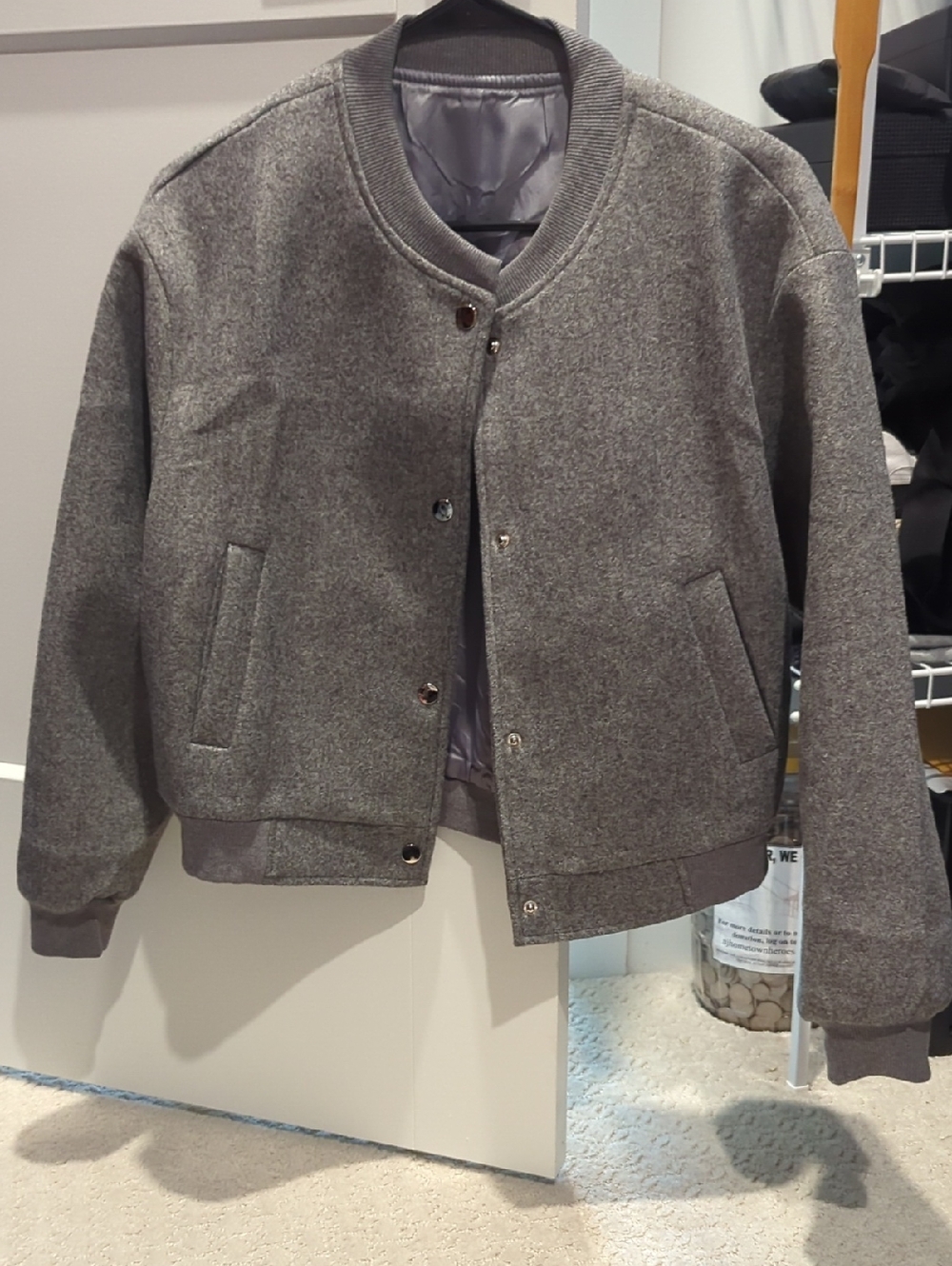Juniors Gray Bomber Jacket - Classic Wool Blend Small NWOT
